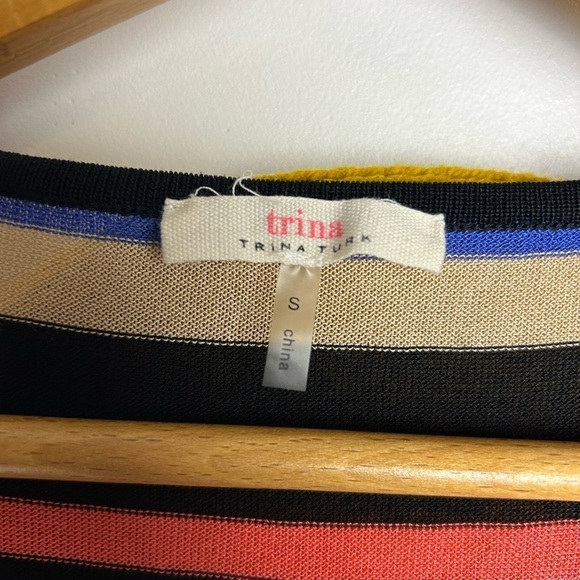 Trina Turk Striped Long Sleeve Midi Dress Size S V-Neck - Picture 6 of 11